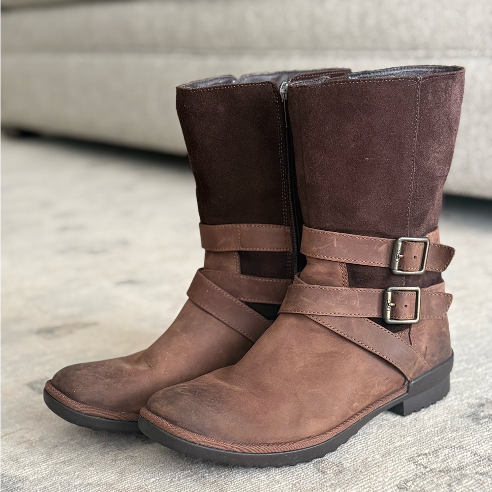 UGG Dark Brown Suede Moto Boots